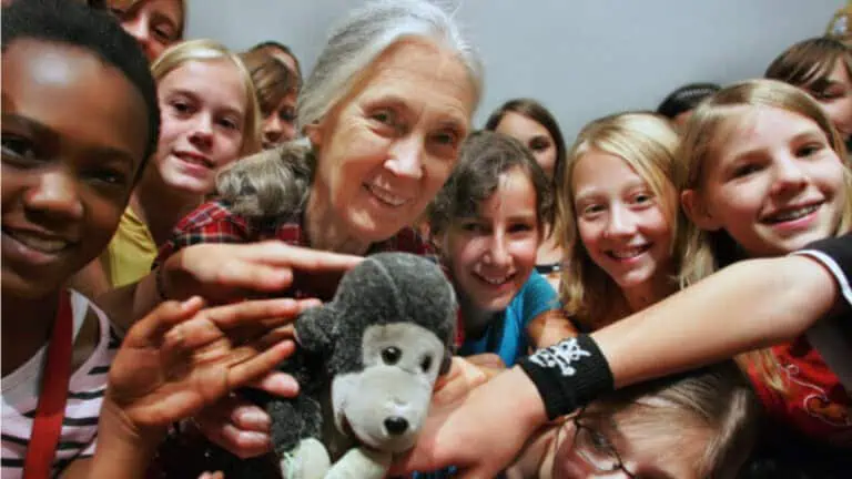 Jane Goodall with kids